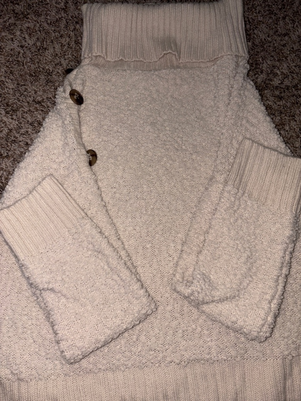 Cream Button-Shoulder Turtleneck Sweater